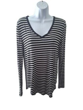 Old Navy Women’s Luxe Black White Stripe V Neck Long Sleeve Tunic Top Shirt M